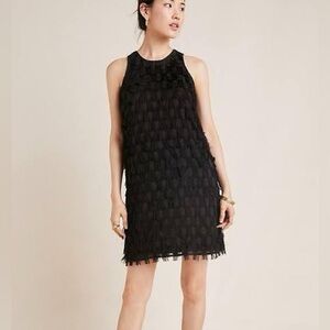 Anthropologie Roxie Textured Fringe Mini Dress Sz 6 Black Party Cocktail Flapper
